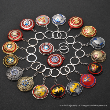 2021 Hot Sale Spinning Shield Heroes Ironman Spiderman Captain America Anhänger Keychain Key Ring Charme